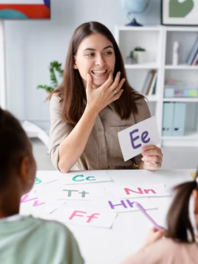 A professional speech therapist guiding a child in a therapy session at Early Autism Ventures, encouraging parents to seek help for stuttering